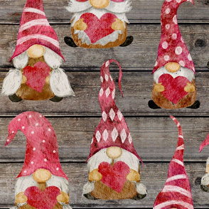 Valentine Gnomes on barn wood  - large scale