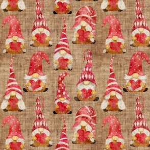 Valentine Gnomes on Burlap - medium scale