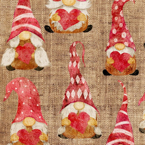 Valentine Gnomes on Burlap - large scale