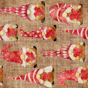 Valentine Gnomes on Burlap Rotated - large scale