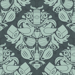 COVID daMASK in Green, Light on Dark, Large