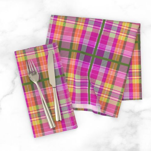 Galah Piqué Tartan - hot pink, apricot, lime green