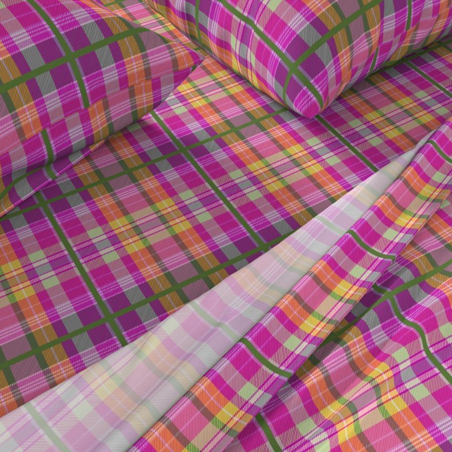 Galah Piqué Tartan - hot pink, apricot, lime green