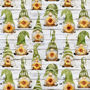 Gnomes with Sunflowers on Shiplap - medium scale
