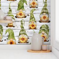 Gnomes with Sunflowers on Shiplap - large scale