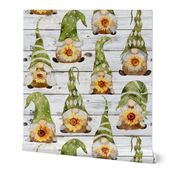 Gnomes with Sunflowers on Shiplap - large scale
