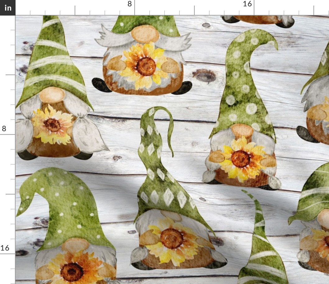 Gnomes with Sunflowers on Shiplap - large scale