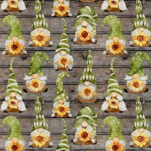 Gnomes with Sunflowers on Barn wood - medium scale