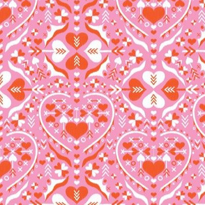 love heart ❤️ damask - bubblegum pink orange white - small