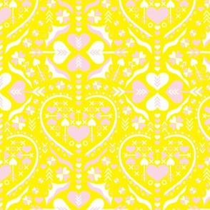 love heart ❤️ damask - lemon yellow _ cotton candy pink - small
