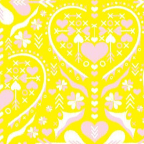 love heart ❤️ damask - lemon yellow _ cotton candy pink - medium