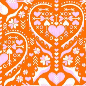 love heart ❤️ damask - orange and cotton candy pink - medium
