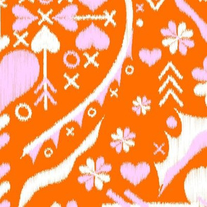 love heart ❤️ damask - orange  and cotton candy pink - large
