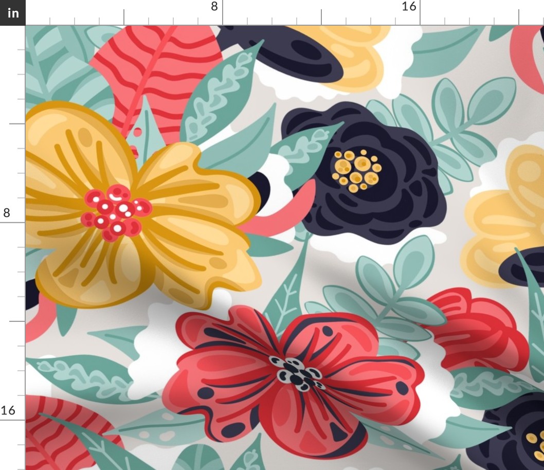 Pastel Colorful Flowers on Gray Background / Large Scale