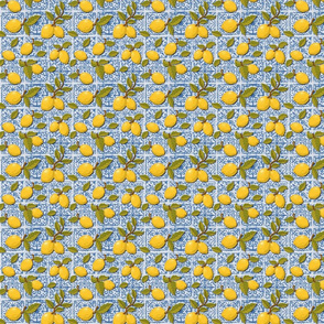 Tiny lemons on blue tiles