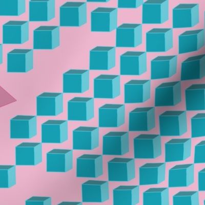 geometric mess, cyan, pink