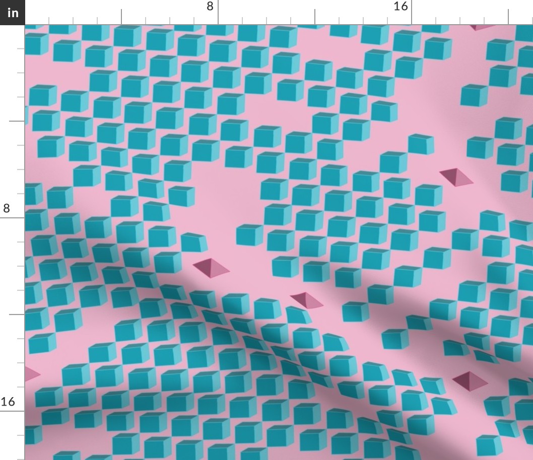 geometric mess, cyan, pink