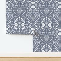 love heart ❤️ damask - slate blue - large