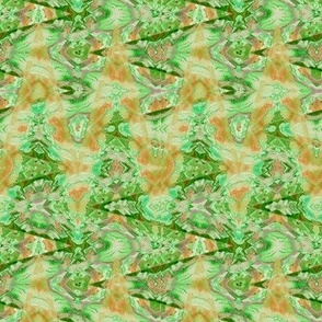 Fractured Kaleidoscope in Green on Orange