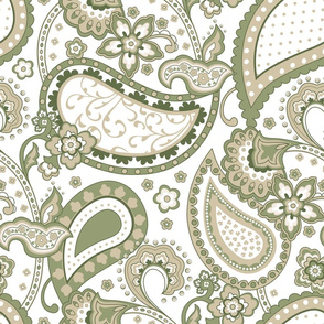 Paisley White Sage Olive Green Beige L