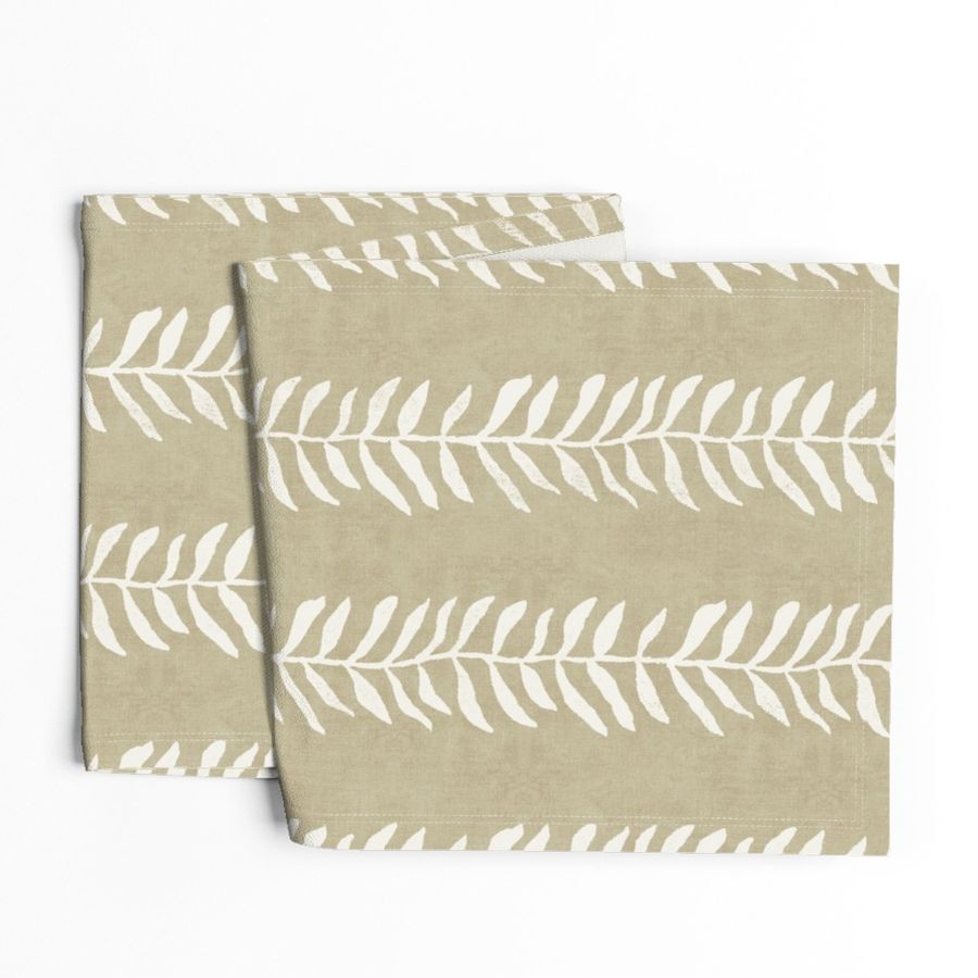 Botanical Block Print, Cream on Bronze Gold (xxl scale) | Leaf pattern fabric from original block print, neutral decor, plant fabric, tan fabric, off white and taupe.