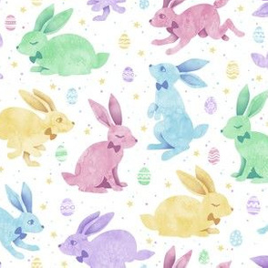 Pastel Easter Bunnies on White