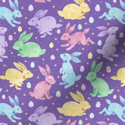 Pastel Easter Bunnies on Purple