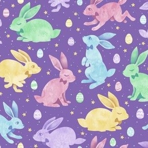 Pastel Easter Bunnies on Purple