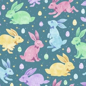 Pastel Easter Bunnies on Green
