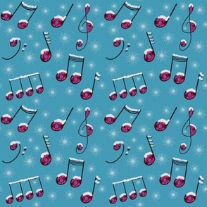 Christmas Singing Music of musical notes with snow 4” repeat