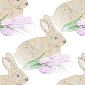 Bunny With Lavender Tulips 