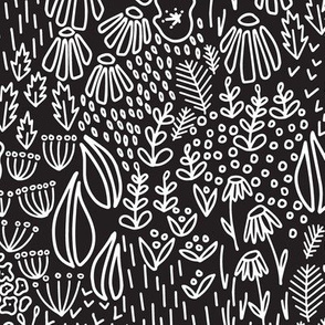  Floral Forest Floor // Black White Medium