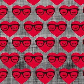Red Hearts with Glasses on Dark Grey Linen