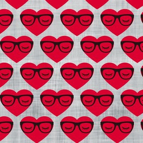 Red Hearts with Glasses on Light Grey Linen