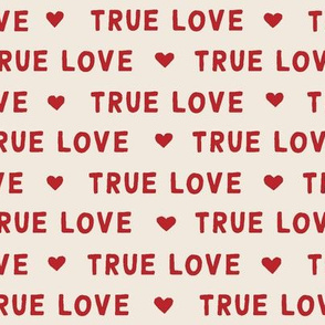 Valentines Day fabric true love red on cream