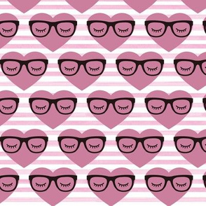 Pink Hearts with Glasses on Pink Watercolor Stripes