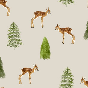 Fawn Forest - Small on Tan Background