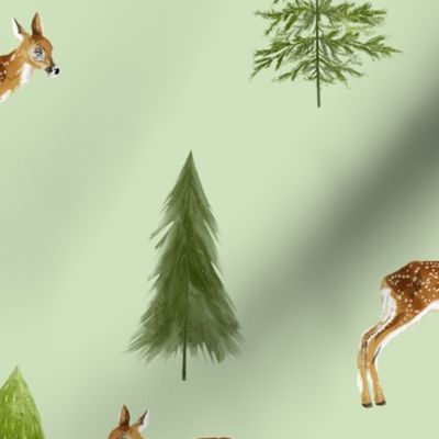 Fawn Forest - Small on Green Background