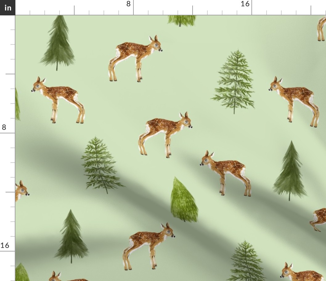 Fawn Forest - Small on Green Background