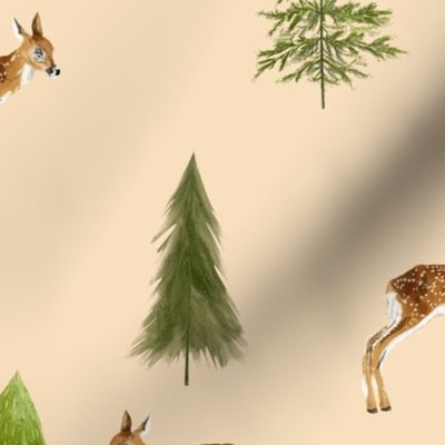 Fawn Forest - Small on Peach Background