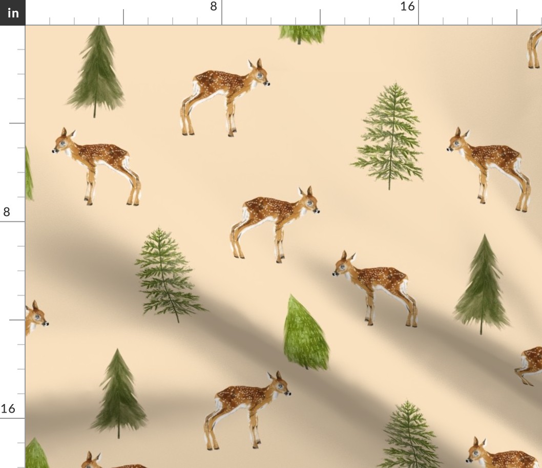 Fawn Forest - Small on Peach Background