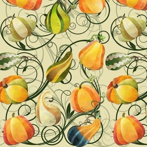 Pumpkins and Gourds on beige