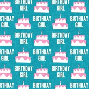 Birthday Girl - Birthday Cake - pink on teal - LAD20