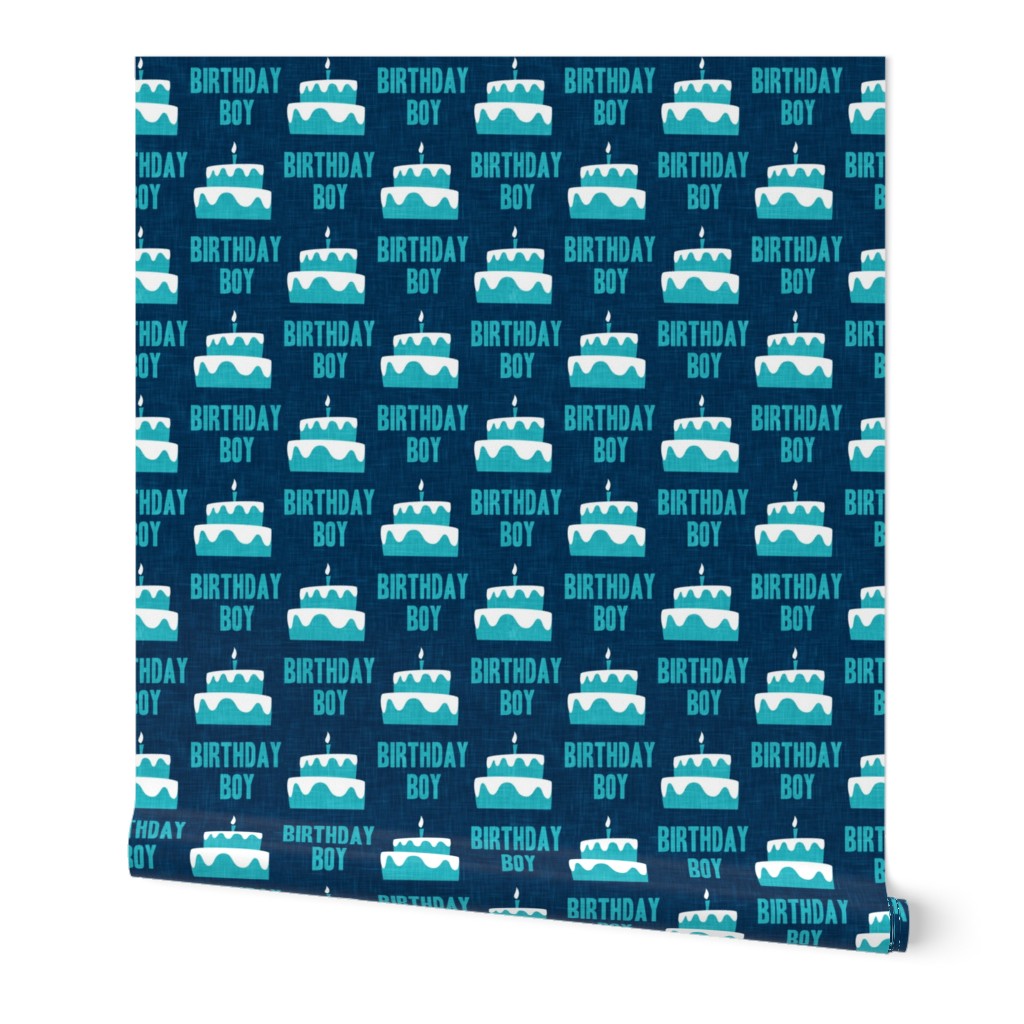 Birthday Boy - Birthday Cake - teal on dark blue -  LAD20