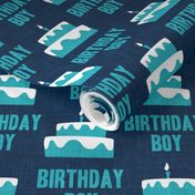 Birthday Boy - Birthday Cake - teal on dark blue -  LAD20