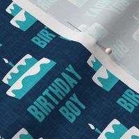 Birthday Boy - Birthday Cake - teal on dark blue -  LAD20