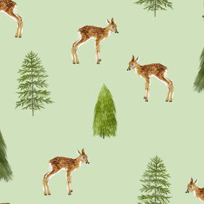 Fawn Forest - Large on Green Background