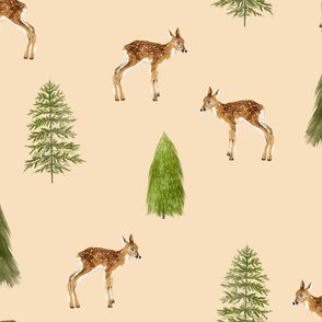 Fawn Forest - Large on Peach Background