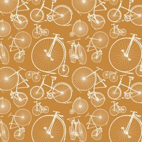 Antique Bikes & Bicycles in White with a Gold Background  (Small Scale)