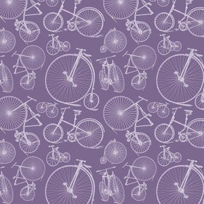 Antique Bikes & Bicycles in Soft Purple with a Mauve Purple Background (Small Print Size) (Small Scale)